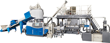 Erema’s Corema system can turn plastic recyclate into a filtered melt which then goes directly to a co-rotating twin-screw extruder