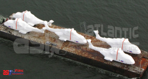 Shrink-wrapped helicopters ready for transport