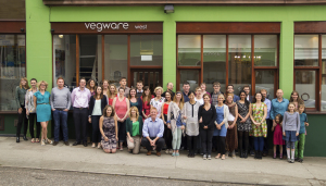 The Vegware team in front of their Edinburgh base