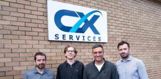 Operations director Andy Hore; print apprentice Riley Macrae-Duffy; MD Greg Girard; and technical services director John Lamont