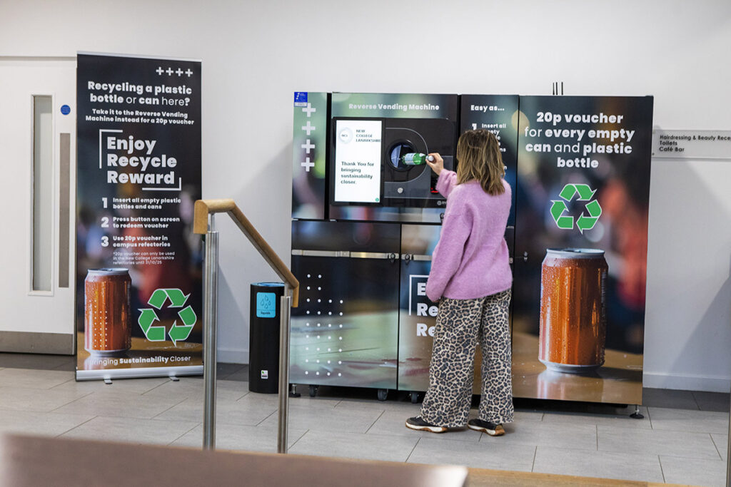 Student using a reverse vending machine